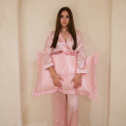 Organic Mulberry Silk Pillowcase (Frill) - Blush