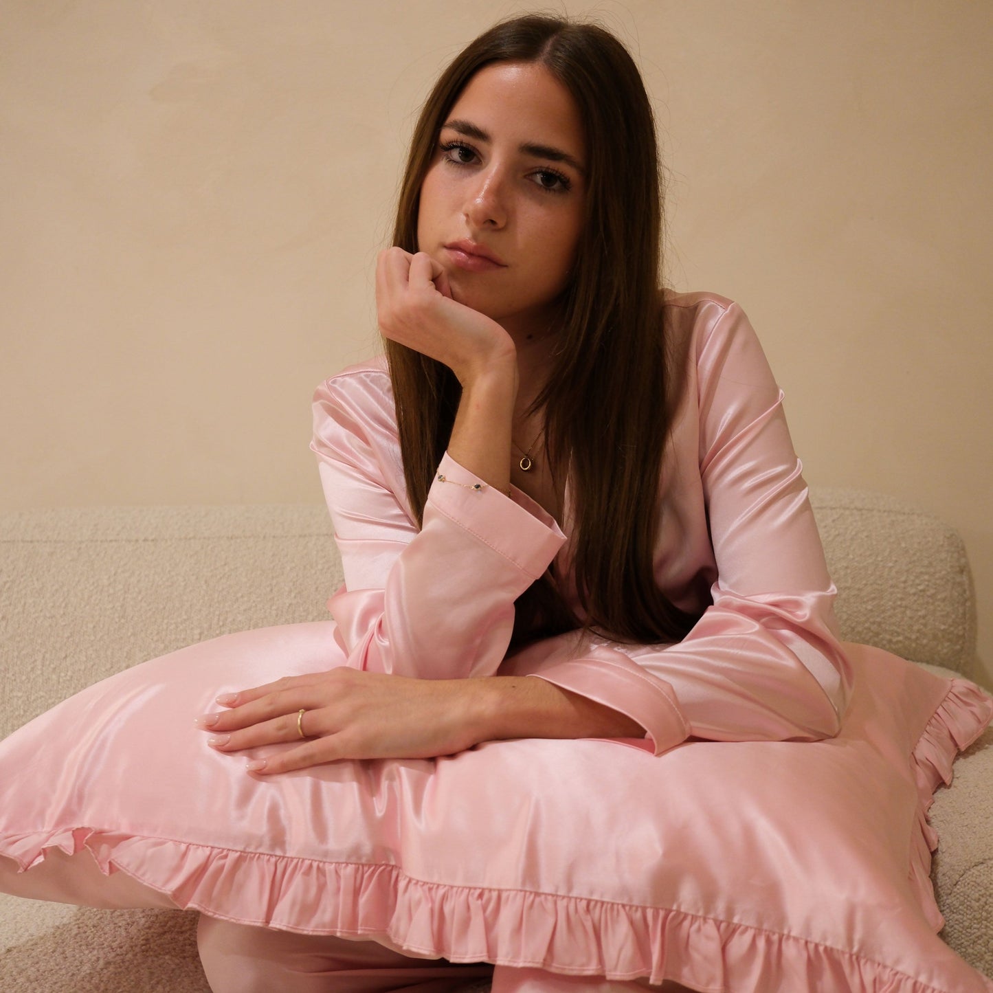 Organic Mulberry Silk Pillowcase (Frill) - Blush