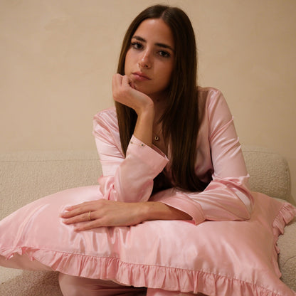 Organic Mulberry Silk Pillowcase (Frill) - Blush